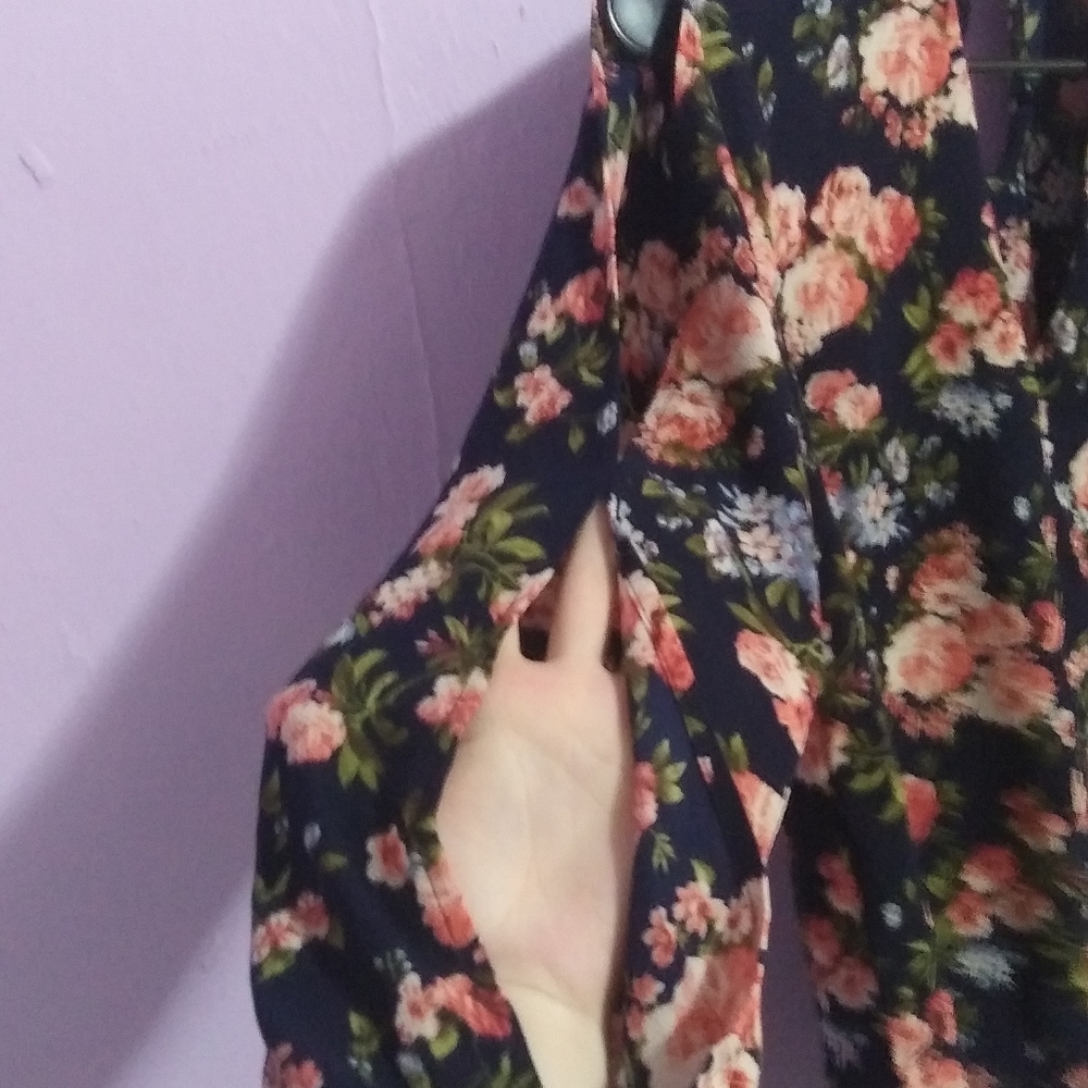 Faith and joy navy floral cold shoulder blouse - Picture 3 of 6